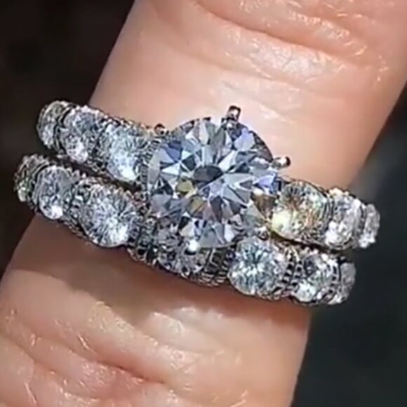 Jewelry - Shiny Zircon Full Around Luxury Silver Beautiful Wedding Ring for Women, PD304